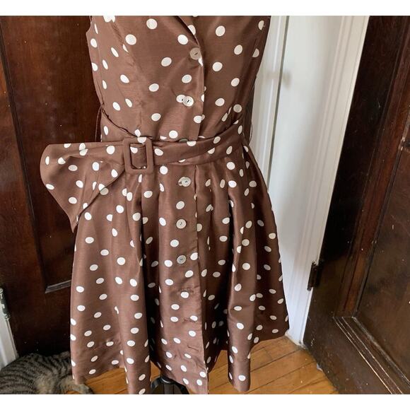 90s Jessica Howard Pretty Woman Brown Polka Dot Shirt Dress SZ 10 - Picture 9 of 15